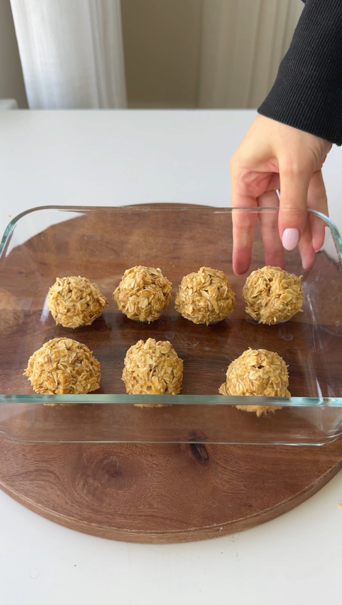 No-bake oat bites in a glass baking pan