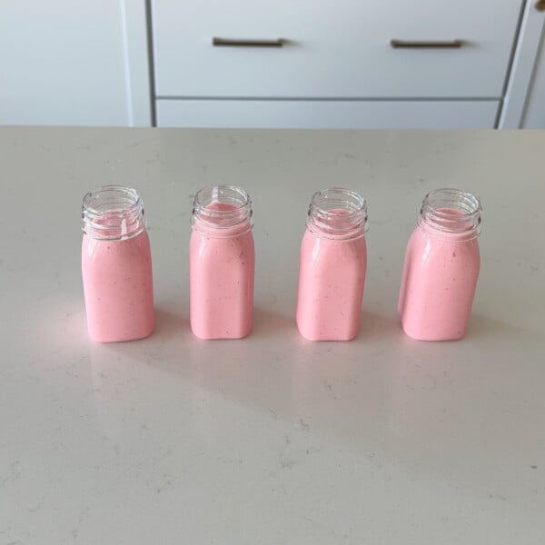 Easy drinkable strawberry yogurt in four cups