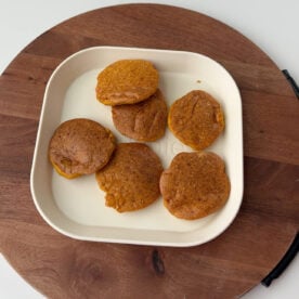 BLW pumpkin pancakes on a white plate